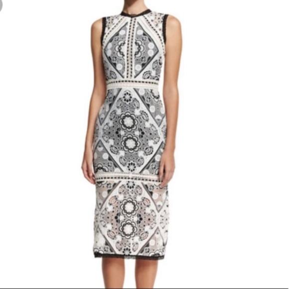 ALEXIS Keena Black & White Guipure Lace Cocktail Midi Dress Size XSmall (0-2) - Picture 1 of 10